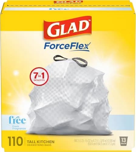 Glad ForceFlex Tall Kitchen Trash Bags 13 Gallon 110 Count Gray | Strong Stretch & Leak Protection thumbnail 1