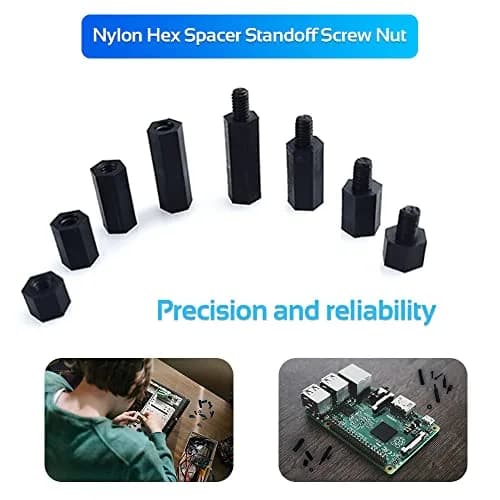 COMRUN M2.5 Black Nylon Hex Spacer Standoff Screw Nut Set Assortment Kit 350PCS | For PCB Motherboards & Raspberry Pi thumbnail 4