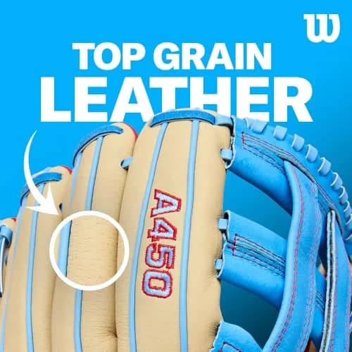 Wilson A450 10.75” Youth Infield Baseball Glove - Right Hand Throw, Grey/Red/Royal | Lightweight Durability thumbnail 7