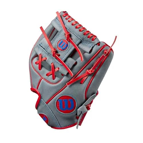 Wilson A450 10.75” Youth Infield Baseball Glove - Right Hand Throw, Grey/Red/Royal | Lightweight Durability thumbnail 4