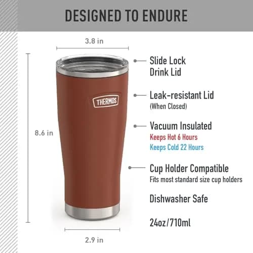 THERMOS Icon Series 24oz (680ml) Stainless Steel Tumbler with Slide Lock Lid | Griptec™ Non-Slip Base thumbnail 7