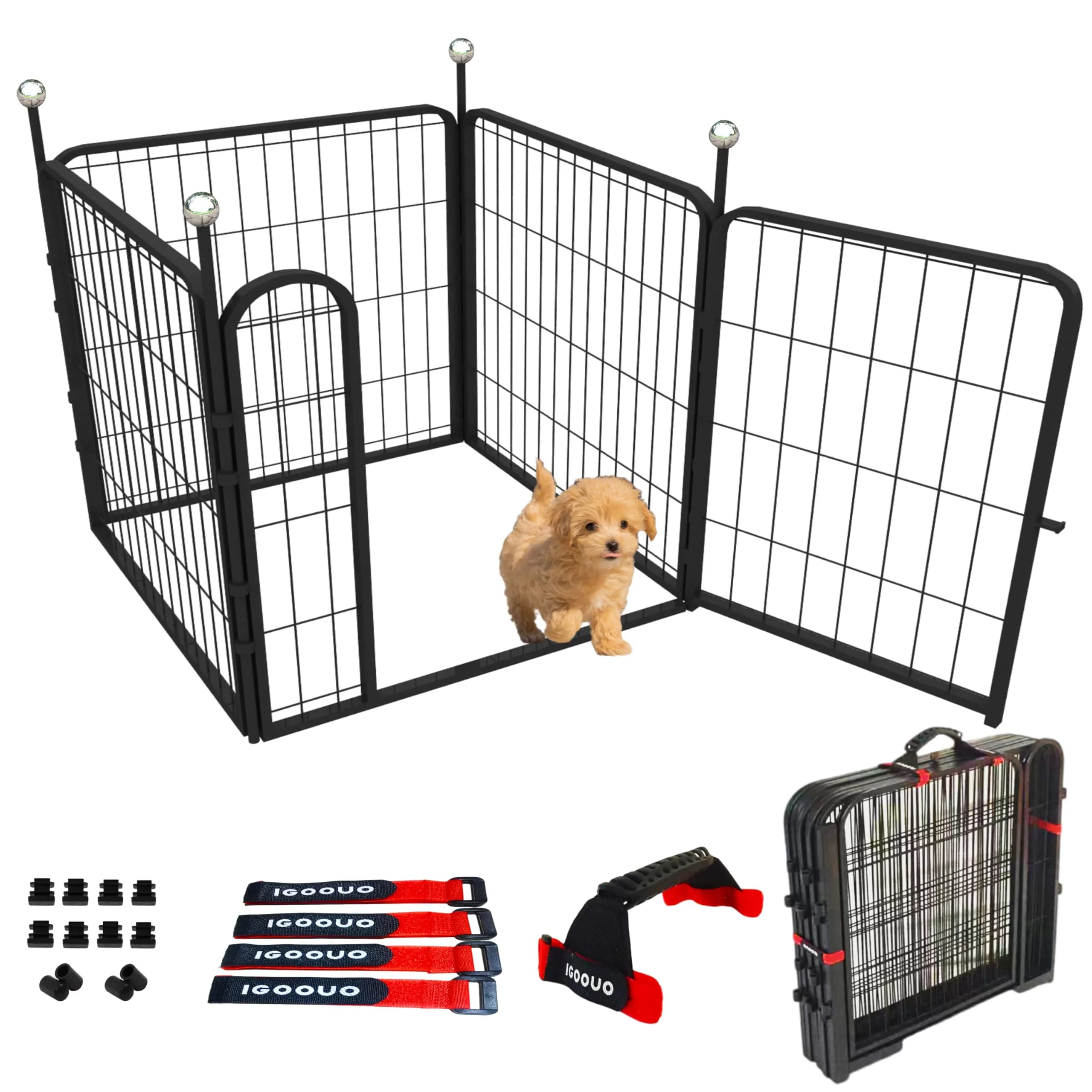 IGOOUO Puppy Playpen 24'' | Portable Indoor/Outdoor Dog Enclosure for Small Dogs — black