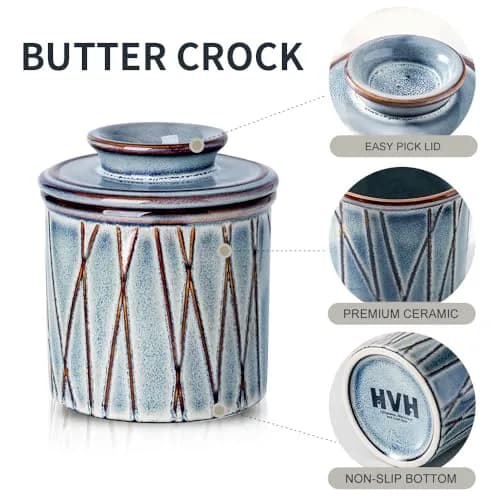 HVH Ceramic Butter Crock with Lid | Water-Sealed French Butter Keeper for Countertop (4x4 inches, 198g) thumbnail 6