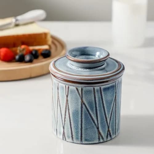 HVH Ceramic Butter Crock with Lid | Water-Sealed French Butter Keeper for Countertop (4x4 inches, 198g) thumbnail 2