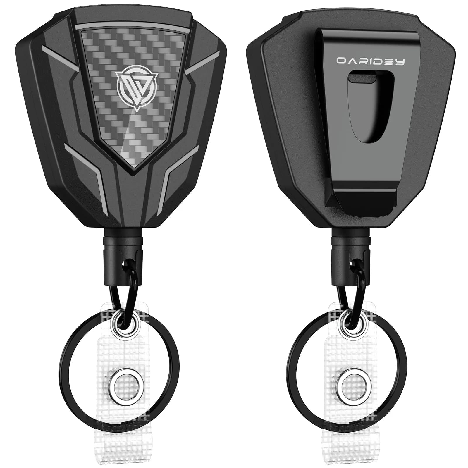 Oaridey Heavy Duty Retractable Keychain with Belt Clip | Carbon Fiber Front, 31.8in Extendable, 9oz Capacity - main product image