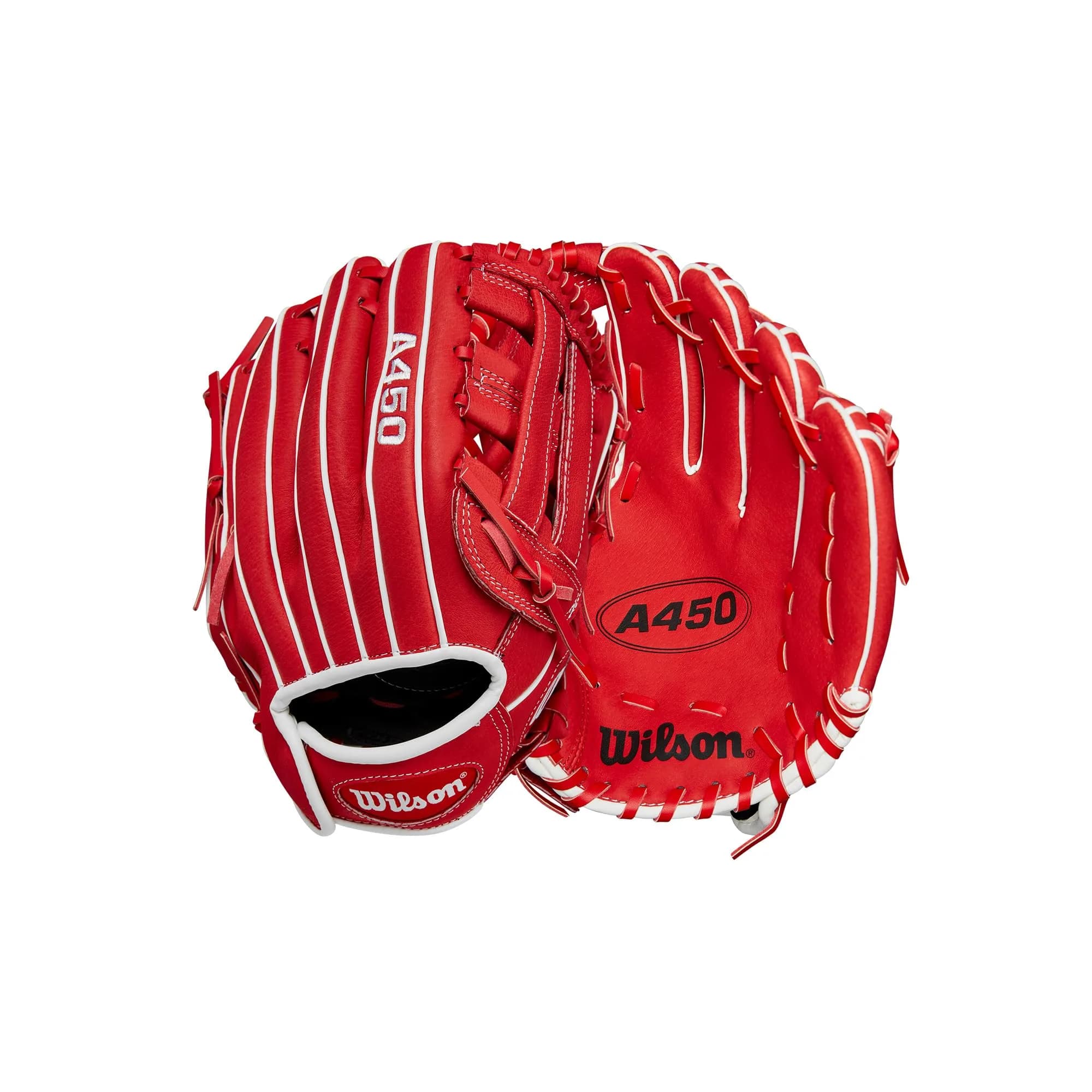 Wilson A450 10.75” Youth Infield Baseball Glove - Right Hand Throw, Grey/Red/Royal | Lightweight Durability — Red/White / 11 / Left Hand Throw