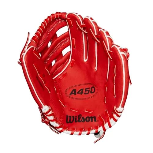 Wilson A450 11” Youth Infield Baseball Glove Left Hand Throw Red/White | Lightweight Durable Fit thumbnail 3