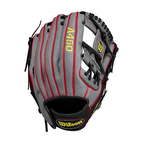 Wilson A450™ 11.5” Youth Infield Baseball Glove - Left Hand Throw, Grey/Black/Yellow | Game-Ready Feel for Young Fielders thumbnail 2