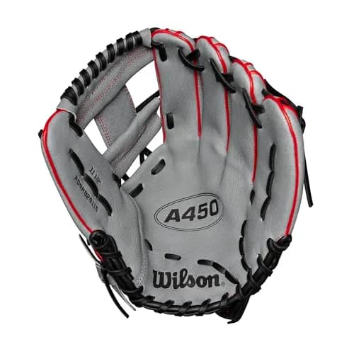 Wilson A450™ 11.5” Youth Infield Baseball Glove - Left Hand Throw, Grey/Black/Yellow | Game-Ready Feel for Young Fielders thumbnail 3