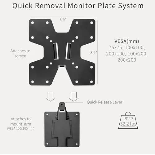 VIVO Large Adapter VESA Mount Kit | Quick Release Bracket for LCD & TV, Supports 32.2 lbs, Removable VESA Plate, Wall & Stand Mounting thumbnail 2