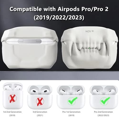 Novastar Airpods Pro 2 Case Cover | Tigertooth Silicone Protective Cover with Keychain (A-White) thumbnail 2