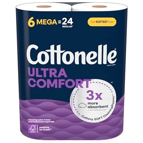 Cottonelle Ultra Soft Toilet Paper, 6 Mega Rolls (1464 Sheets Total) | 2-Ply, Unscented, Septic-Safe thumbnail 1