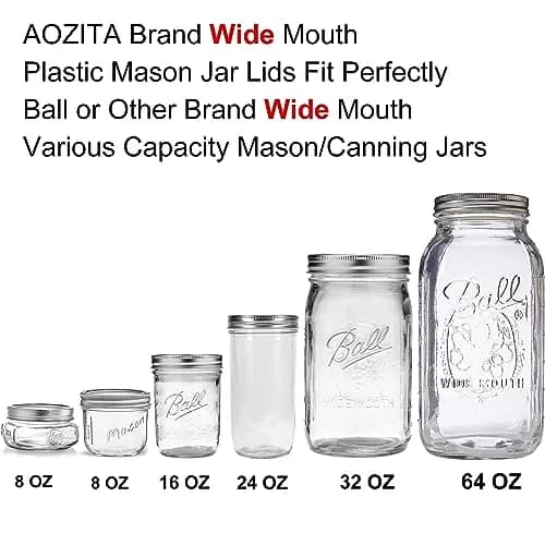 AOZITA Mason Jar Lids 10 Pack Wide Mouth | Leak-Proof Food Grade Plastic thumbnail 3