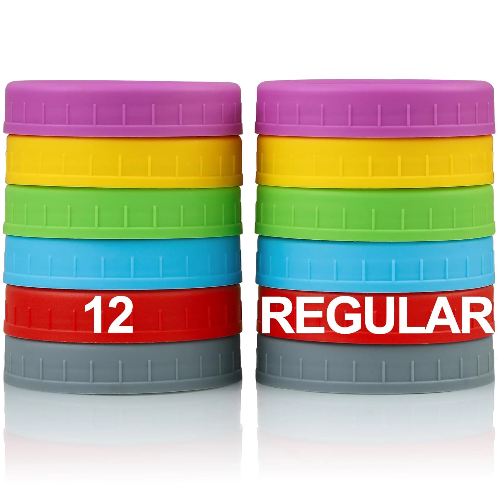 AOZITA Multicolor Plastic Mason Jar Lids for Regular Mouth Jars (12-Pack) | Leakproof & Dishwasher Safe Storage Caps - main product image