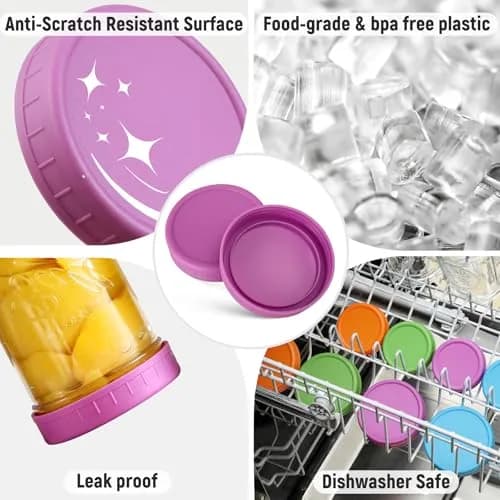 AOZITA Multicolor Plastic Mason Jar Lids for Regular Mouth Jars (12-Pack) | Leakproof & Dishwasher Safe Storage Caps thumbnail 3