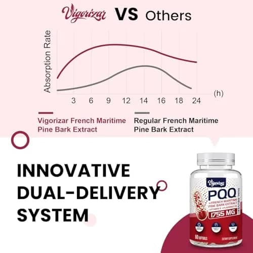 Vigorizar Pycnogeno with PQQ 60 Softgels | French Maritime Pine Bark Extract & Antioxidants thumbnail 2