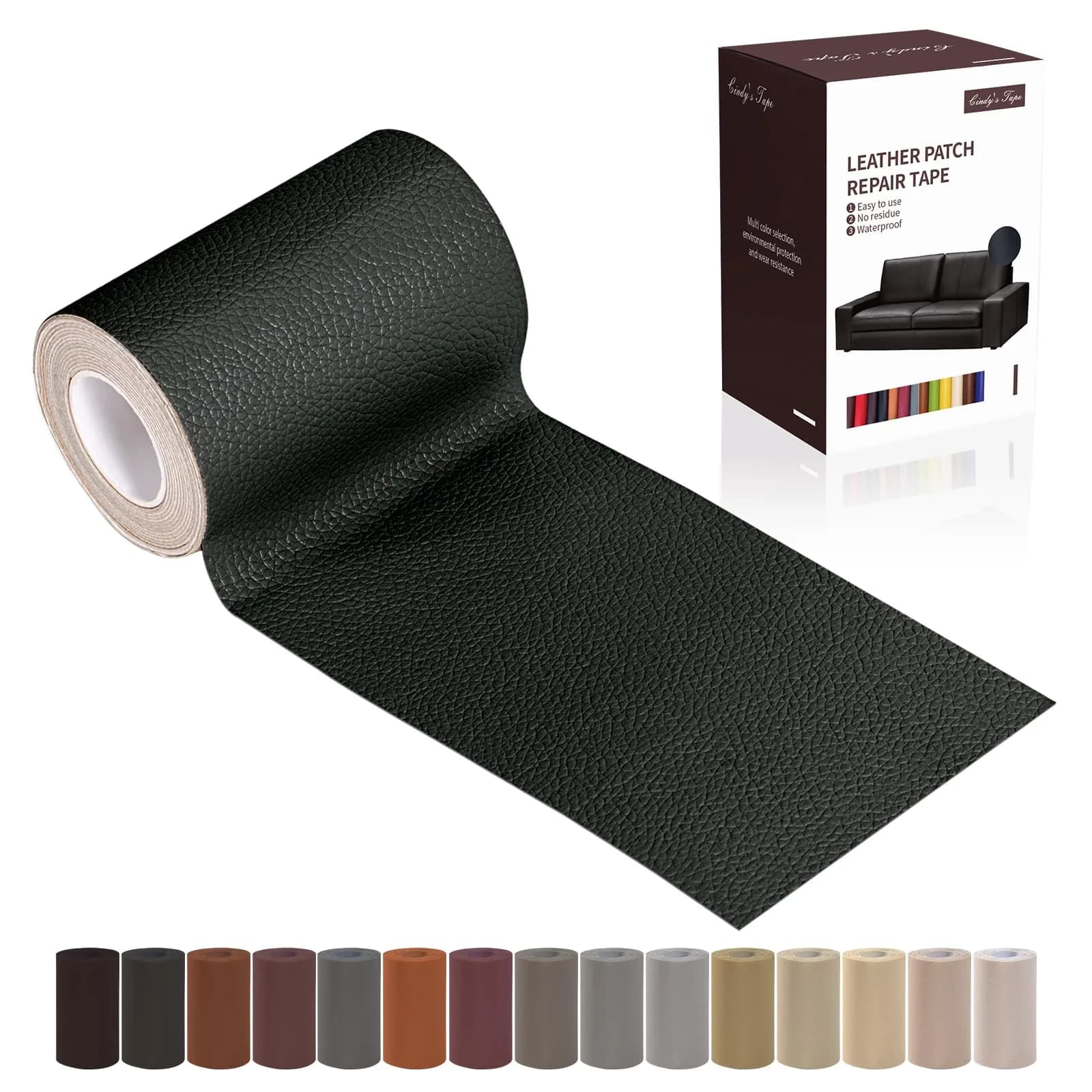 Cindy's Tape Leather Repair Patch Tape, Black 3 x 61 Inches | Self Adhesive Leather Fix for Furniture & Car Seats