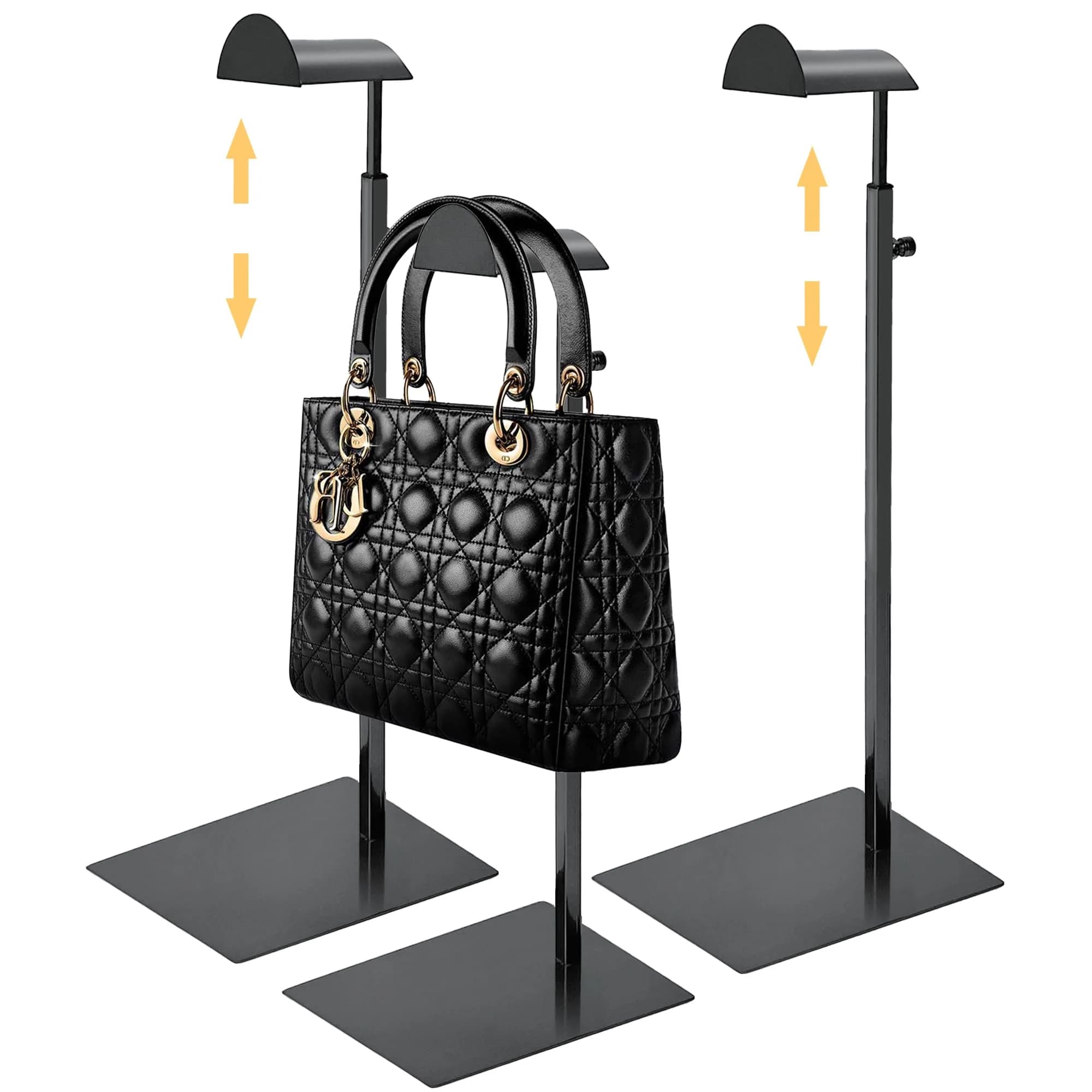 Royxen Black 3 Pack Adjustable Purse Holder Stand | Stainless Steel Bag Display Rack for Shops