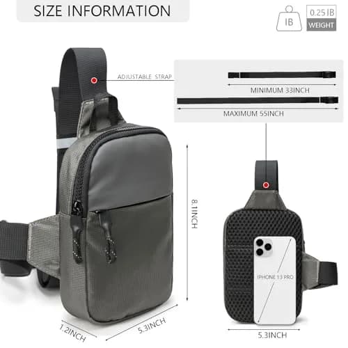 higouta Mini Sling Bag for Men Women, Small Crossbody Chest Phone Bag | 20.5cm (8.1") H x 3cm (1.2") W x 13.5cm (5.3") L thumbnail 4