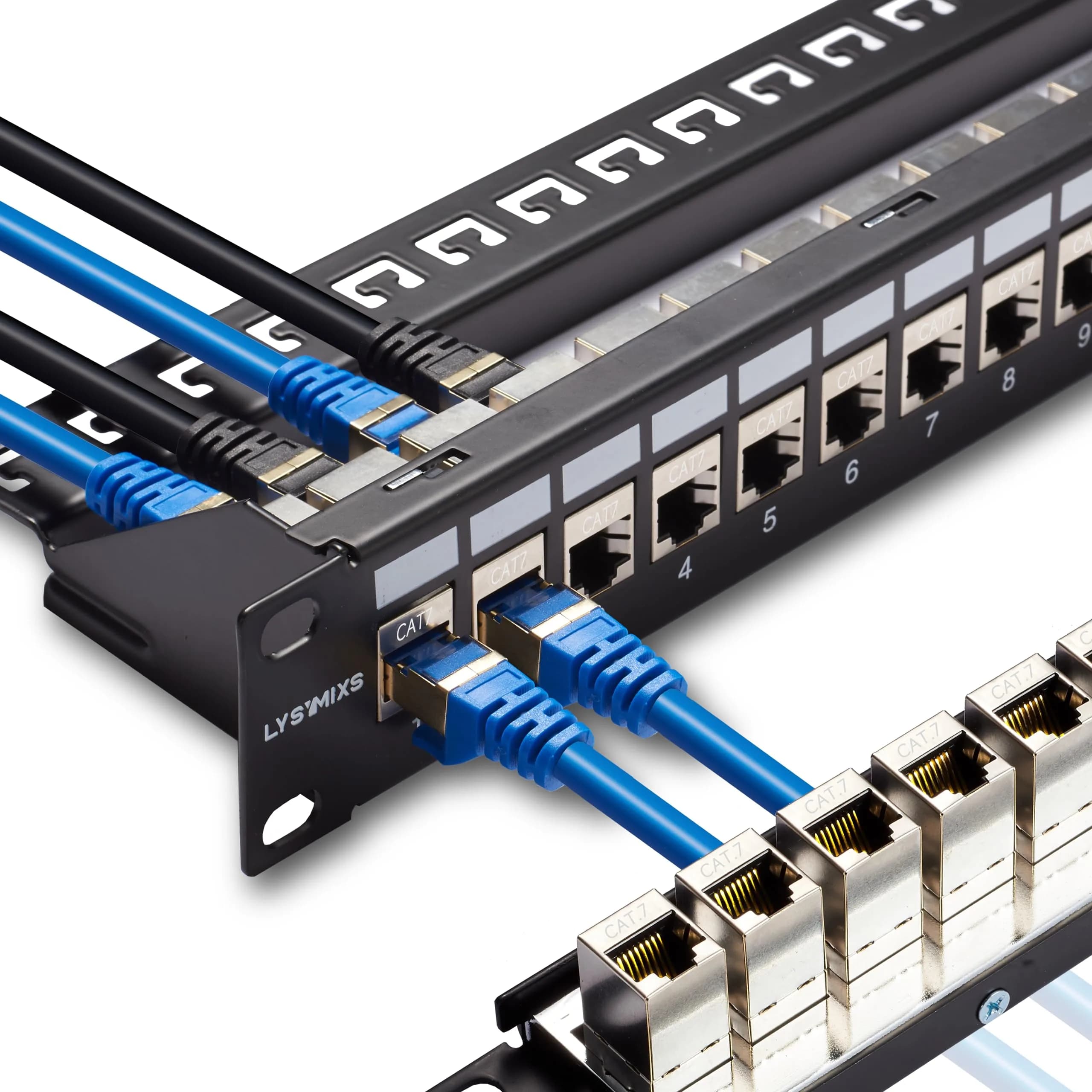 Lysymixs 24 Port STP Cat 6 Patch Panel 19 Inch Rack Mountable | 10 Gigabit Speed Transmission — Black