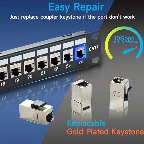 Lysymixs 24 Port Cat7 STP Patch Panel 19 Inch Rack Mountable | High Speed Ethernet Network thumbnail 4