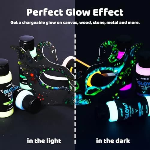 ARTME Glow in The Dark Paint Set, 10 Colors 20 Fl Oz (600ml) | ASTM D-4236 & EN71 Certified Neon Acrylic Craft Paint thumbnail 5