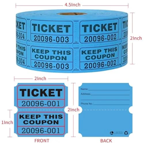 L LIKED Blue Raffle Tickets 2" x 2" Double Roll (1000 Pairs) | Consecutive Numbering for Easy Event Management thumbnail 4