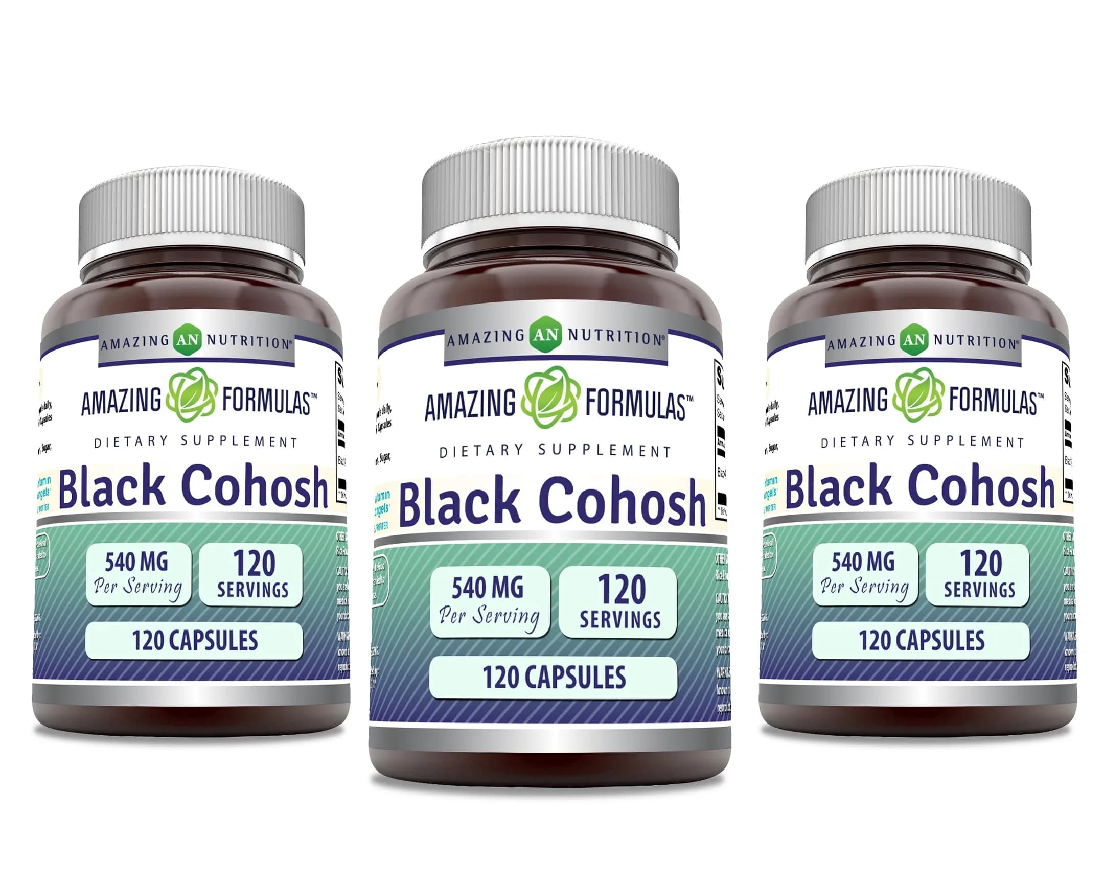 Amazing Nutrition Black Cohosh 540mg 120 Capsule Supplement | Gluten Free | Made in USA (3 Pack) — Capsule
