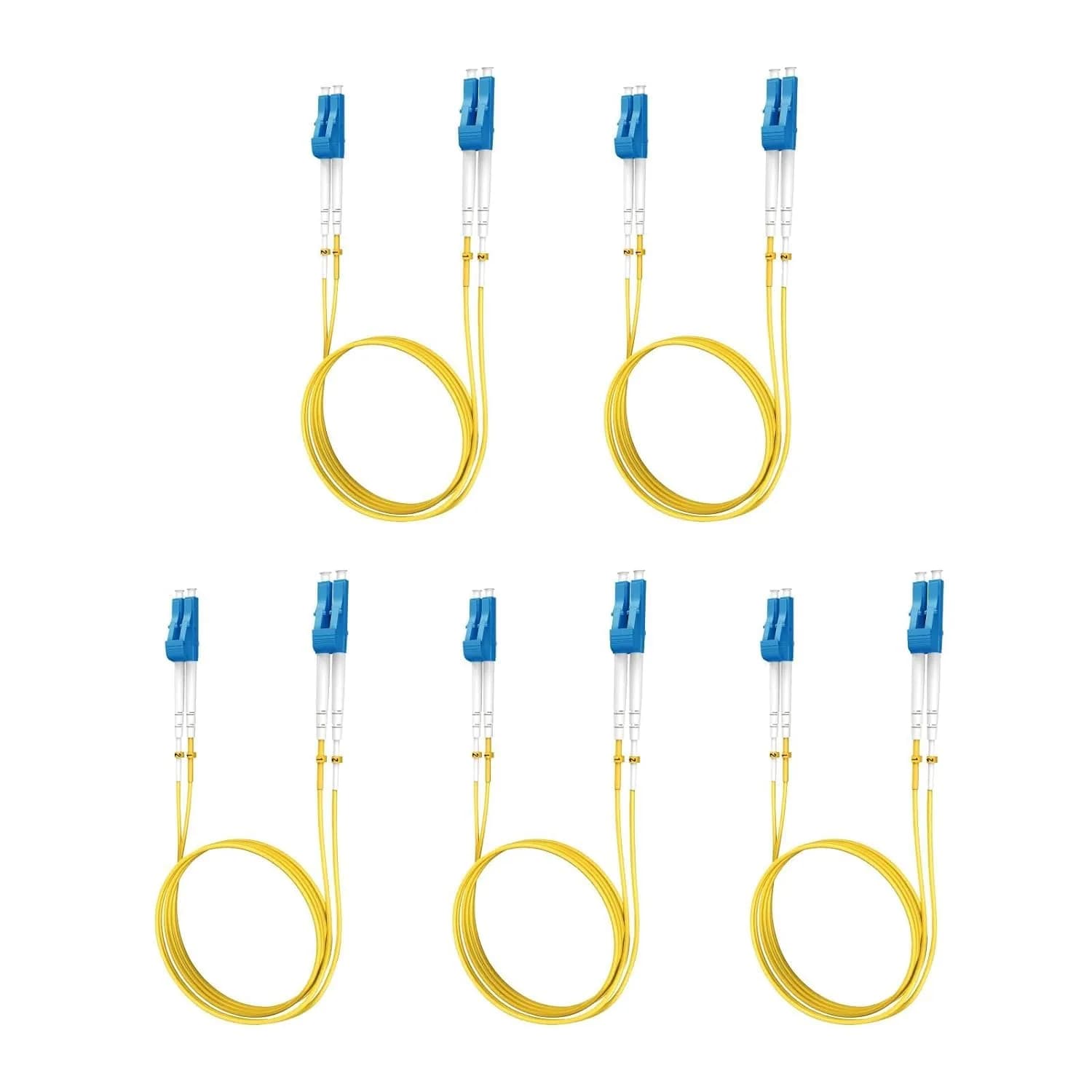 Yonwide Single Mode Fiber Lc to Lc 1m | OS2 Duplex Fiber Patch Cable, 5 Pack, LSZH, Yellow, 1 Meter — 2m(6.56ft)