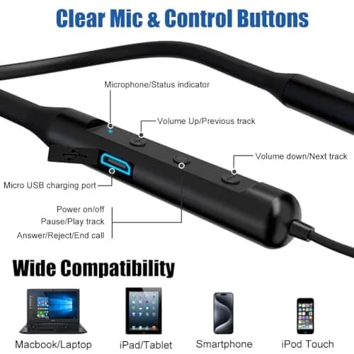 Joysico Wireless Neckband Earbuds for Kids & Small Ears | 12H Playtime, Bluetooth 5.0, IPX5 Sweatproof thumbnail 5