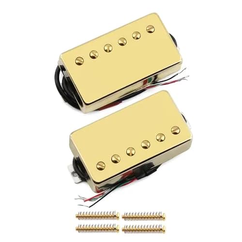 FLEOR Alnico 5 Guitar Humbucker Pickup Set Golden Neck+Bridge | 7-8k & 14-15k Ohms thumbnail 1