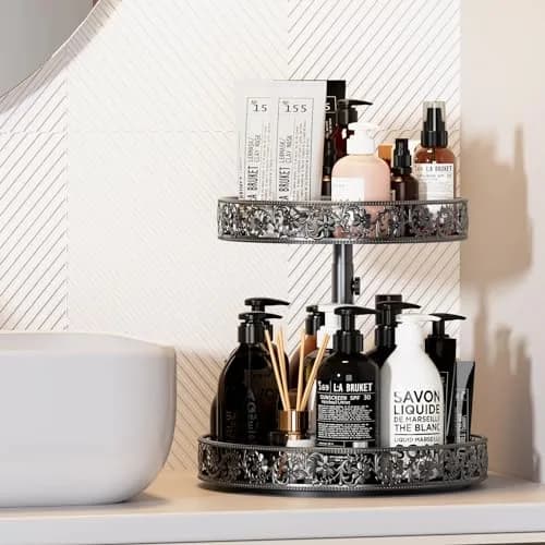 HISKIWUU 2 Tier Lazy Susan Organizer Turntable Height Adjustable | Durable Metal, 360° Swivel, Black thumbnail 6