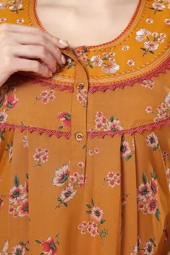 Soulemo Women's Alpine Nighty 1642 Yellow M - Bust 42 | Classic Button-Front Full Length Sleepwear thumbnail 5