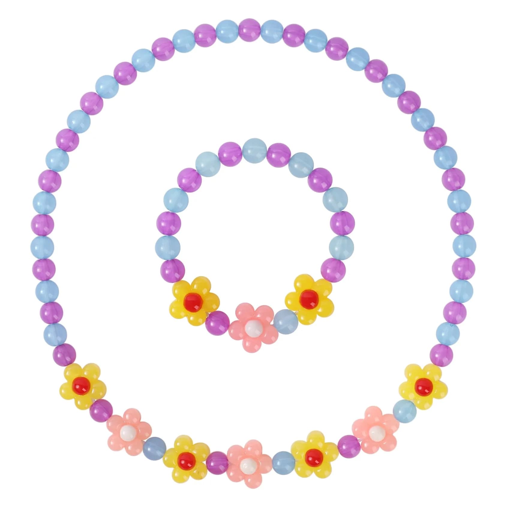 Yarkeuier Flower Beads Jewelry Set for Girls | 44cm (17") Necklace, 16cm (6.3") Bracelet - main product image