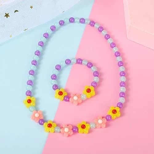 Yarkeuier Flower Beads Jewelry Set for Girls | 44cm (17") Necklace, 16cm (6.3") Bracelet thumbnail 3