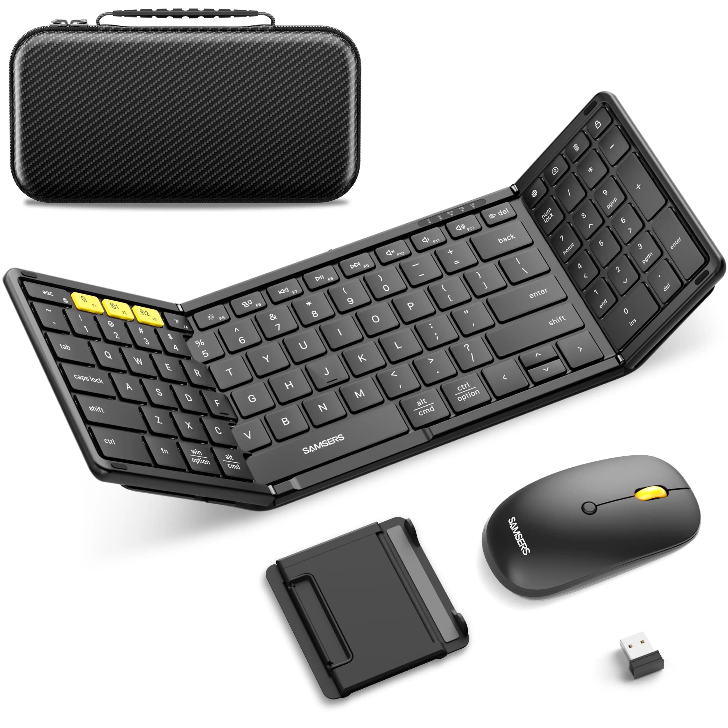 Samsers Foldable Keyboard and Mouse Combo, Full-Size Portable Travel Keyboard & Rechargeable Wireless Mouse | Bluetooth 5.0 + 2.4G