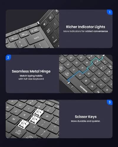 Samsers Foldable Keyboard and Mouse Combo, Full-Size Portable Travel Keyboard & Rechargeable Wireless Mouse | Bluetooth 5.0 + 2.4G thumbnail 6