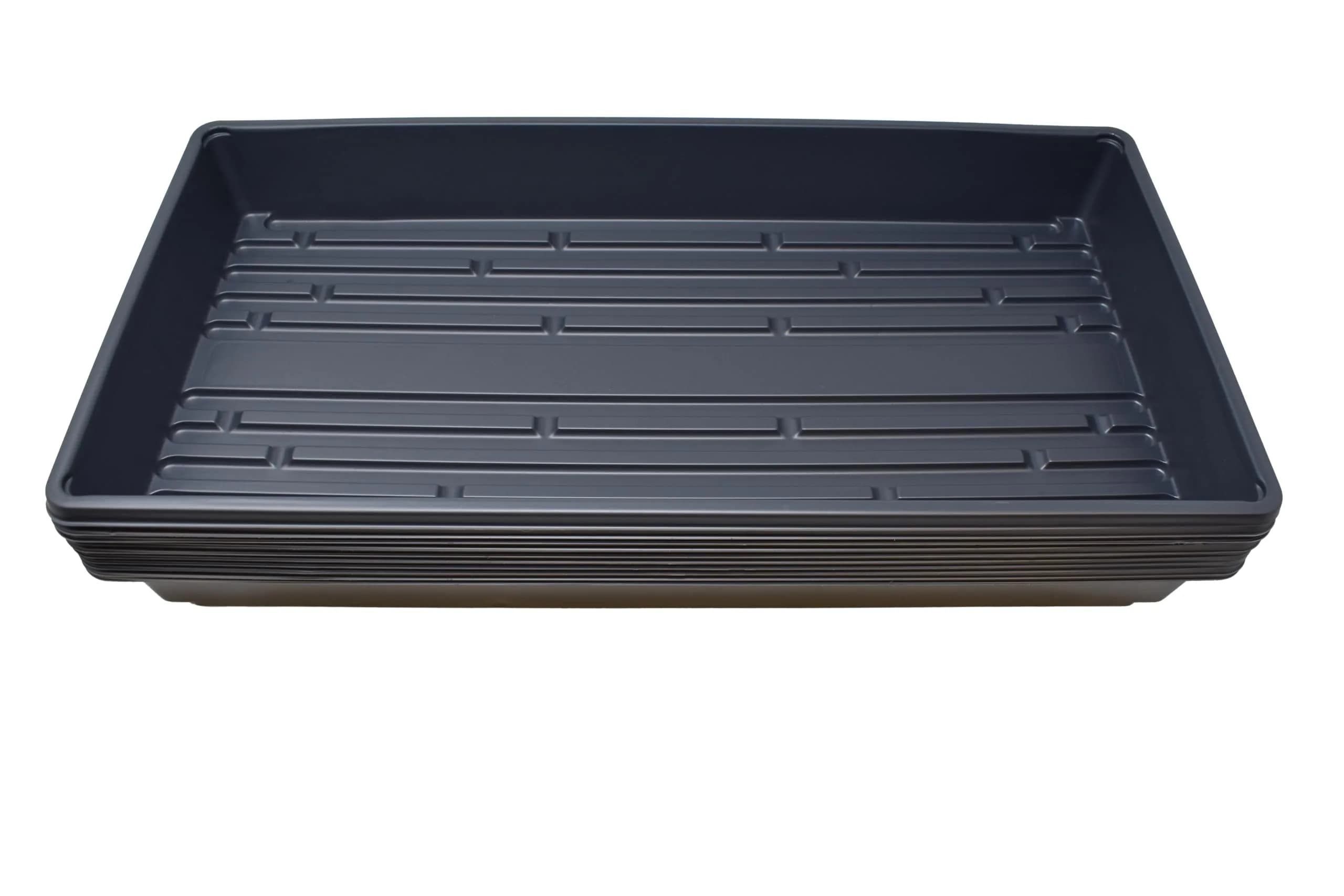 Living Whole Foods 10 Pack of Durable Black Plastic Growing Trays 21" x 11" x 2" | Reusable Seedling & Microgreen Trays - main product image