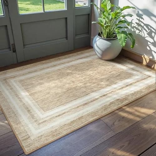 OJIA Modern Bordered Washable Rug 90cm (3') x 152cm (5') | Non-Slip Indoor Entryway Rug thumbnail 1