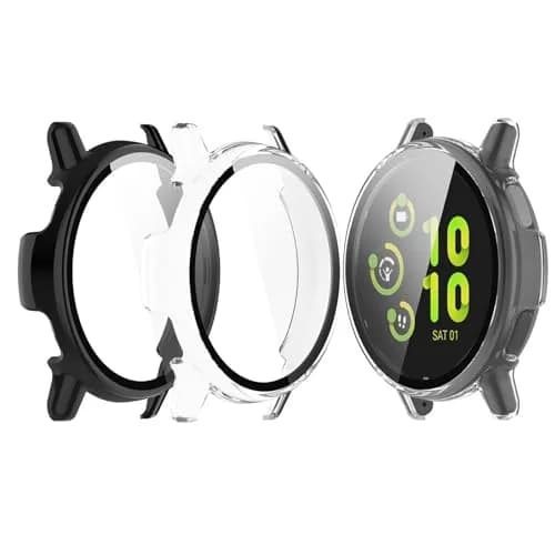 RuenTech Garmin Vivoactive 5 Screen Protector & Case Cover | HD Tempered Glass & Full Cover (1 Pack, Black&Clear) thumbnail 1