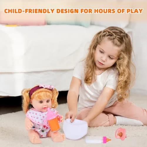 CARANOVO Baby Doll Accessories Set, 7 Pcs Pink | Realistic Feeding & Caring Kit for 3+ Kids thumbnail 6