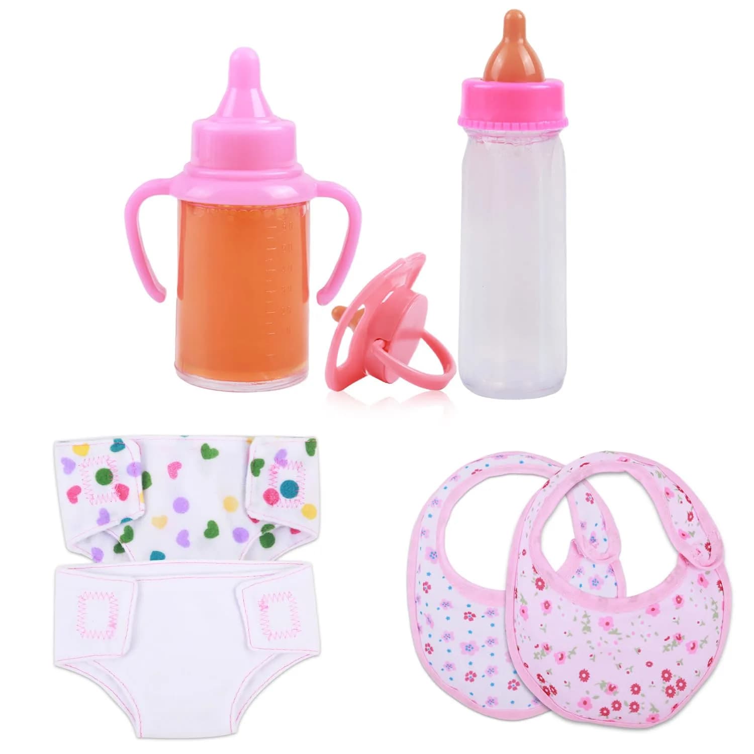 CARANOVO Baby Doll Feeding & Caring Set, 7-Piece Kit for 10-17 Inch Dolls, Pink — doll accessories