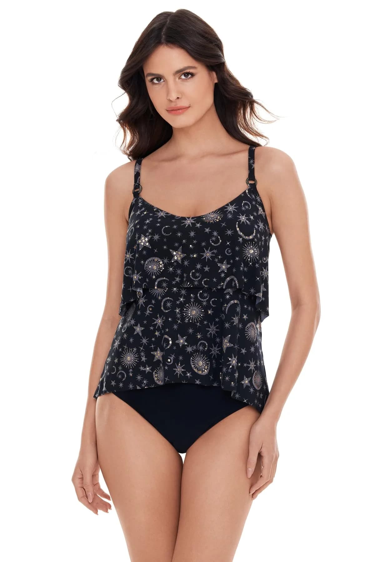 MagicSuit Women's Swimwear Lucky Stars Grace Soft Cup Tankini Bathing Suit Top Separate, Black/Gold, 14 | Supportive, Adjustable Straps - main product image
