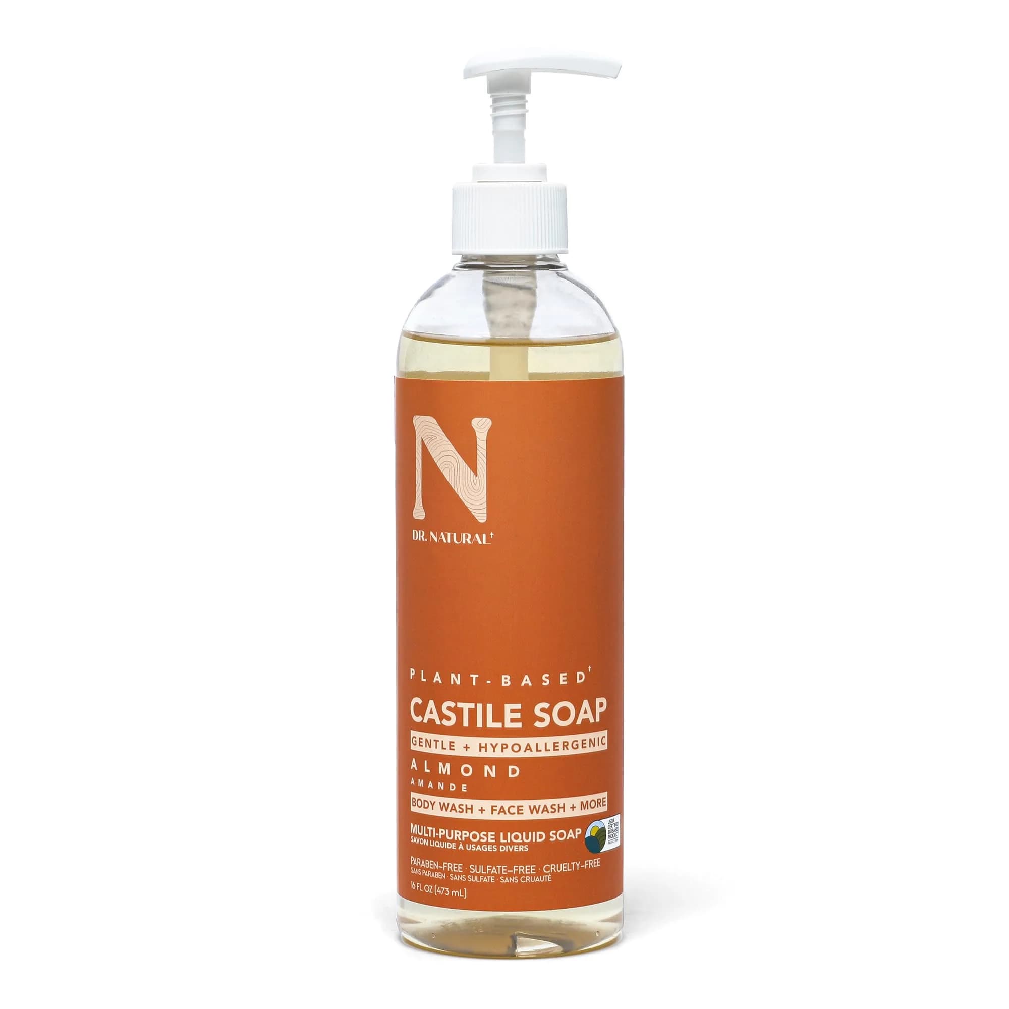 Dr. Natural Castile Liquid Soap - Multi-Use Body Wash, Shampoo & Face Wash | Hydrating & Gentle (120c) — Clear
