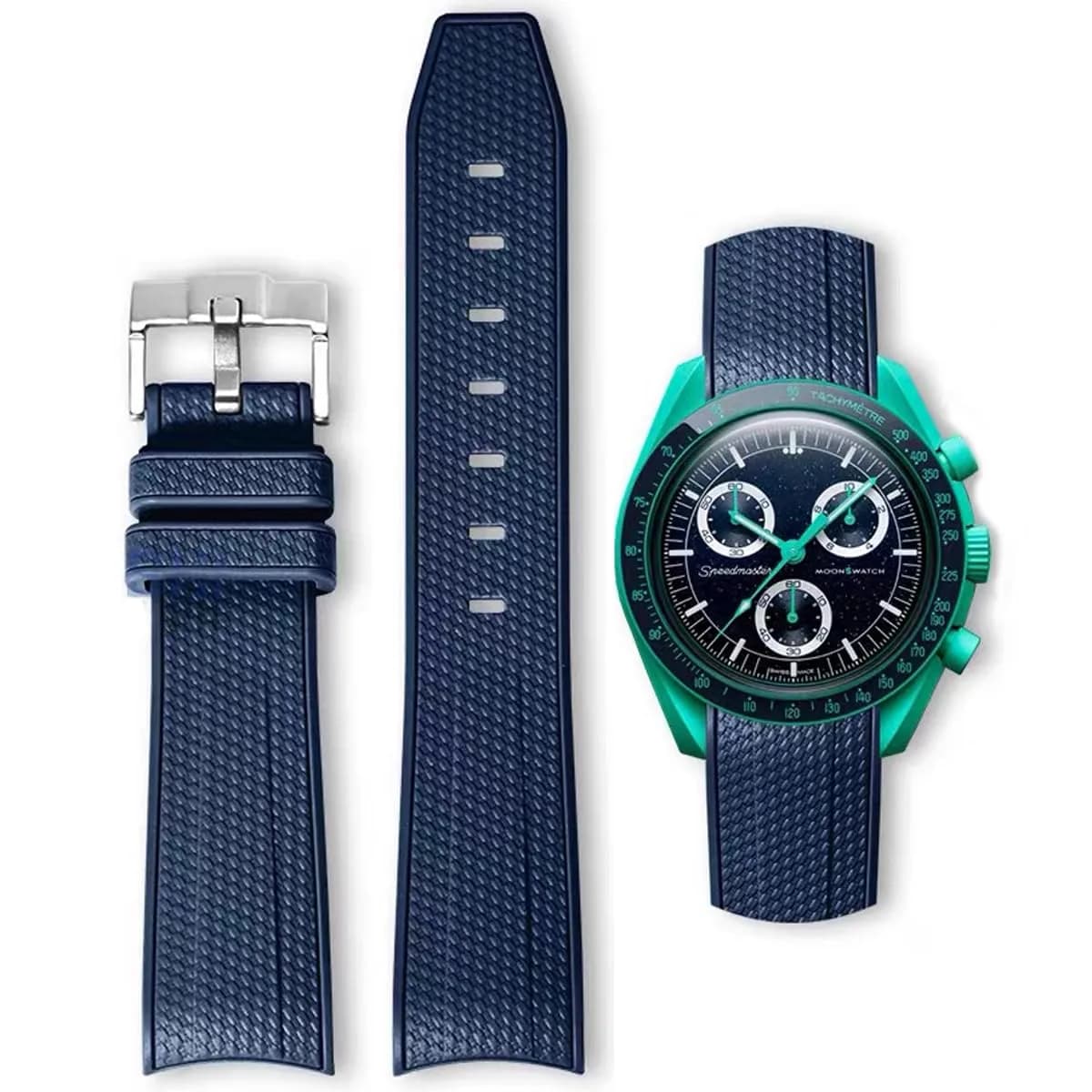 HEYOZURY Navy Blue 20mm Silicone Watch Band for Omega x Swatch MoonSwatch