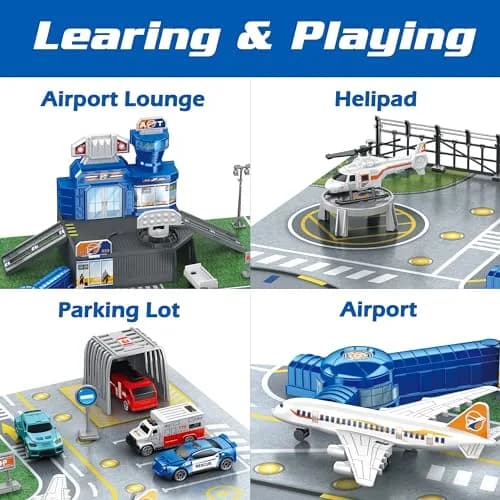 XDUOYJOY Airplane Toy Set with Trucks, Helicopter, Planes, Airport Playmat | Educational Toy Vehicle Set for Kids 3-8 thumbnail 5
