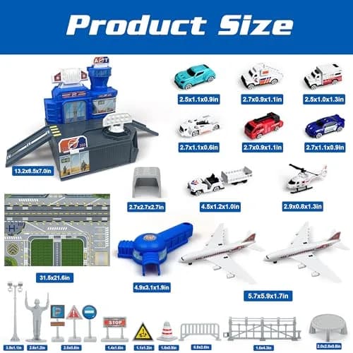 XDUOYJOY Airplane Toy Set with Trucks, Helicopter, Planes, Airport Playmat | Educational Toy Vehicle Set for Kids 3-8 thumbnail 3
