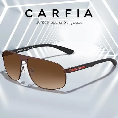 CARFIA Large Curved Polarized Sunglasses for Men UV Protection | Trendy Driving Sunnies Lightweight Metal Frame thumbnail 7