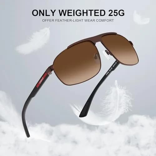 CARFIA Large Curved Polarized Sunglasses for Men UV Protection | Trendy Driving Sunnies Lightweight Metal Frame thumbnail 9
