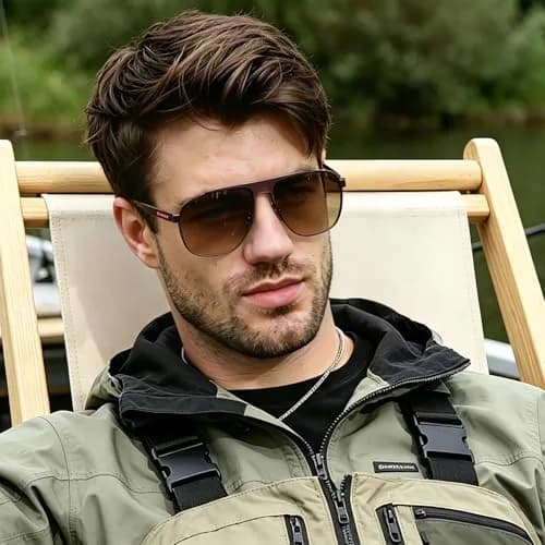 CARFIA Large Curved Polarized Sunglasses for Men UV Protection | Trendy Driving Sunnies Lightweight Metal Frame thumbnail 2